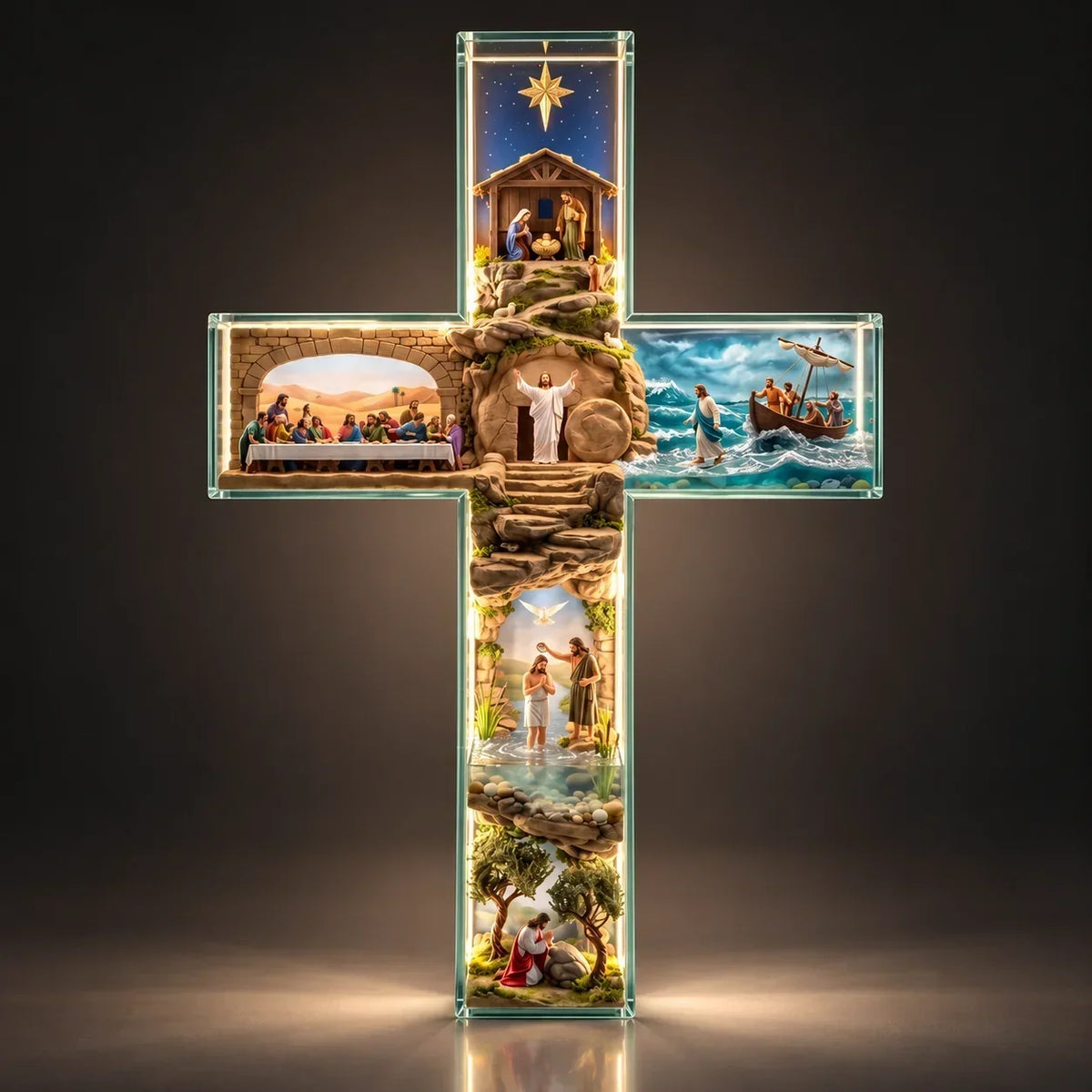 Cruz Iluminada Caminho de Jesus – 6 Cenas em Relevo com Luz e Controle