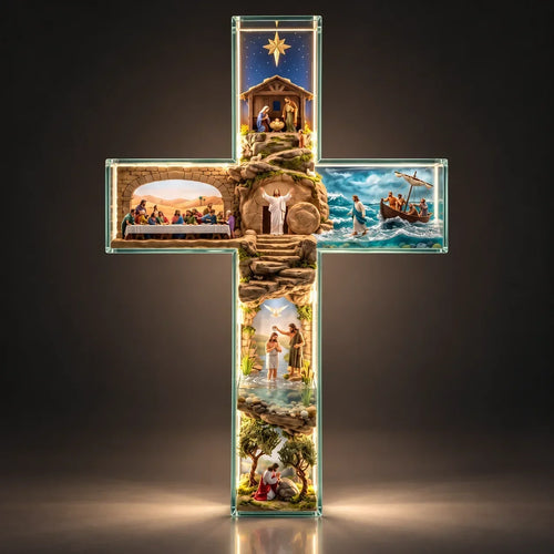 Cruz Iluminada Caminho de Jesus – 6 Cenas em Relevo com Luz e Controle